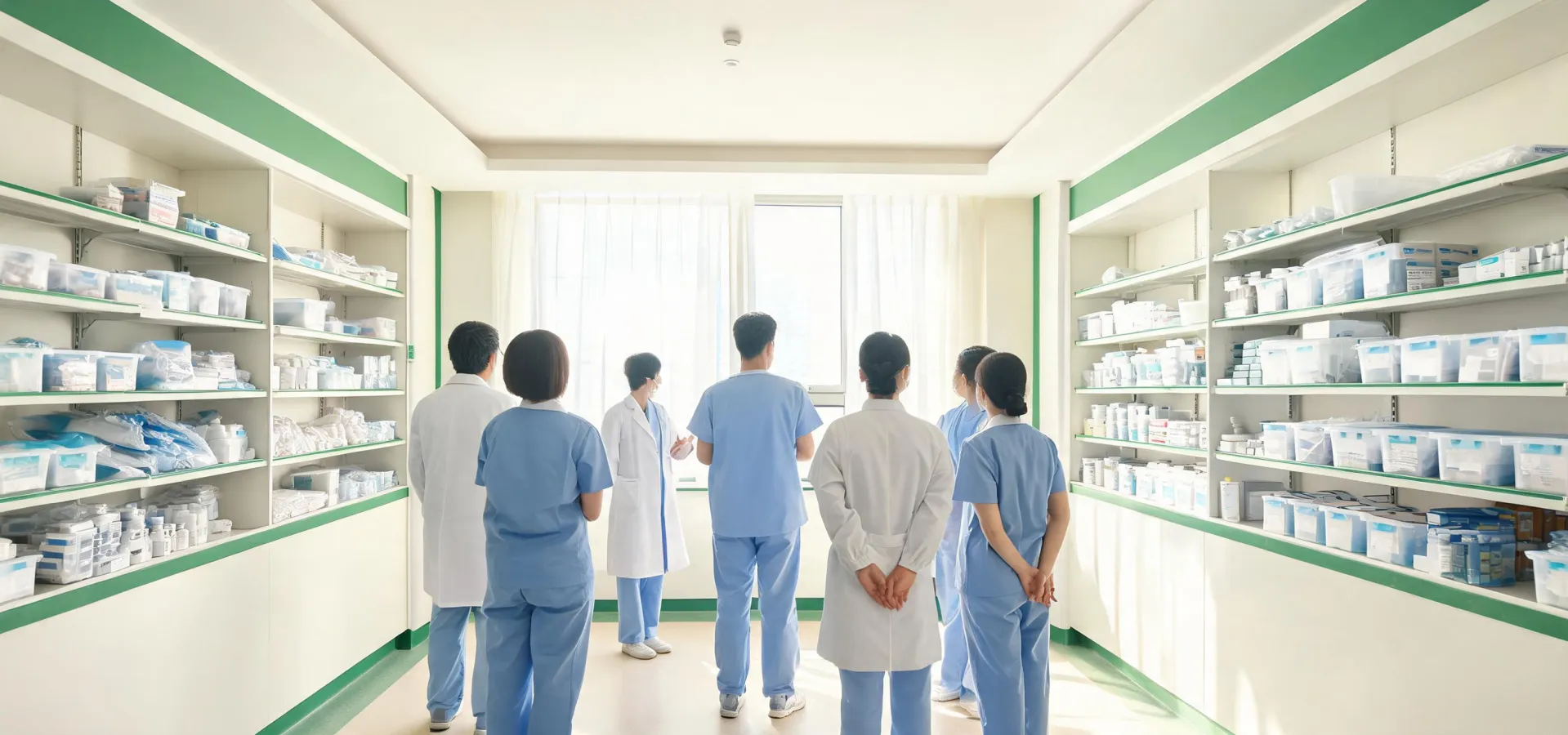 Hospital supply room and clinical consultation space