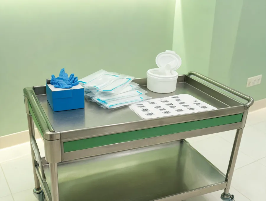Infection control consumables on sterile processing cart
