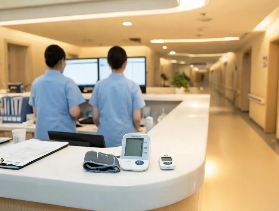 Nurse station with digital blood pressure and pulse oximetry devices